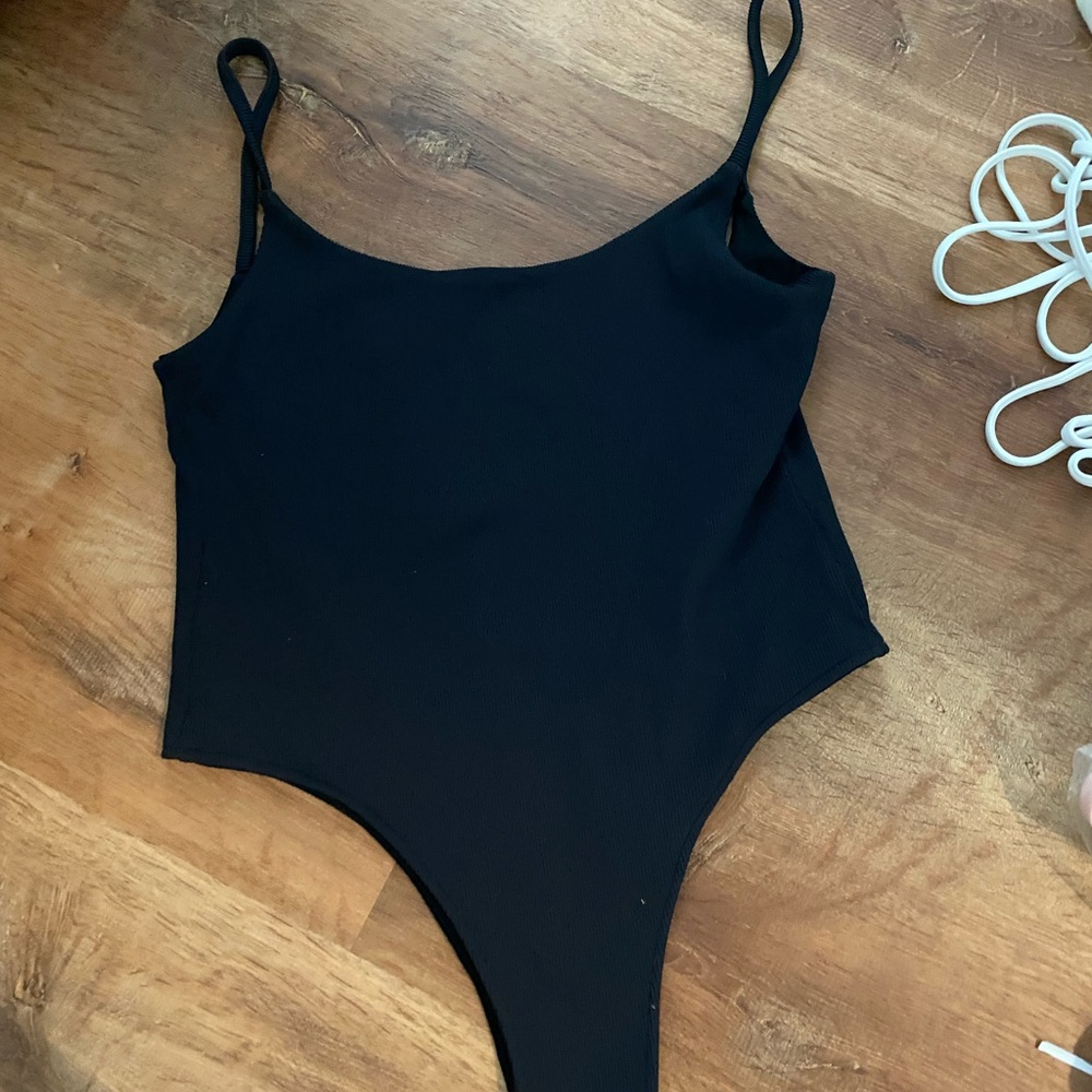 Black ribbed one piece bikini size small